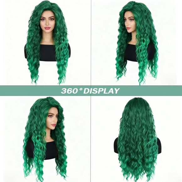 Long Curly Wavy Green Wig main image 3